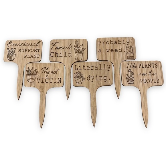 Custom 6-Pack Bamboo Engraved Funny Plant Markers - Picture 1 of 9